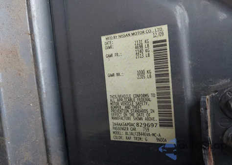 2010 Nissan Maxima 3.5 Sv from USA, damaged, VIN 1N4AA5AP0AC829697